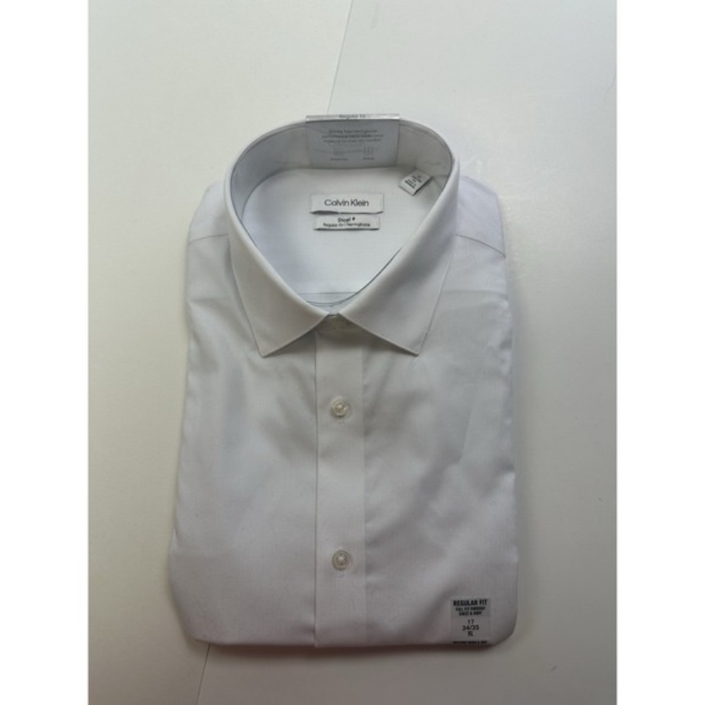 NEW Calvin Klein Steel Men's White Dress‎ Shirt Size XL 17 34/35 Regular Fit